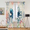thumbnail image 2 of Kitchen Curtains 84 Inch Length 2 Panels, Coastal Nautical Octopus Grommets Window Treatment Curtain, Oceans Corals Jellyfish Starfish Thermal Curtains Drapes for Living Room/Bathroom, 2 of 9