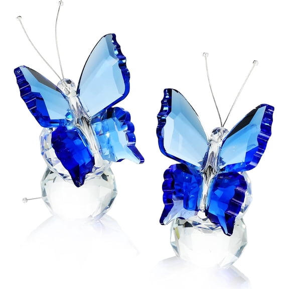 ABPETE 2 Pack Crystal Butterfly Figurines,Crystals Blue Butterflies Collectibles,Glass Animal Figurines for Home Decor, for Women