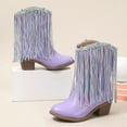 thumbnail image 6 of Hjtefg Girls Western Boots - Classic Leather Cowboy Style with Tassels, Comfortable Solid Color Booties for Cool Weather,Color: 1-Purple Size: 11-11.5 Years, 6 of 7