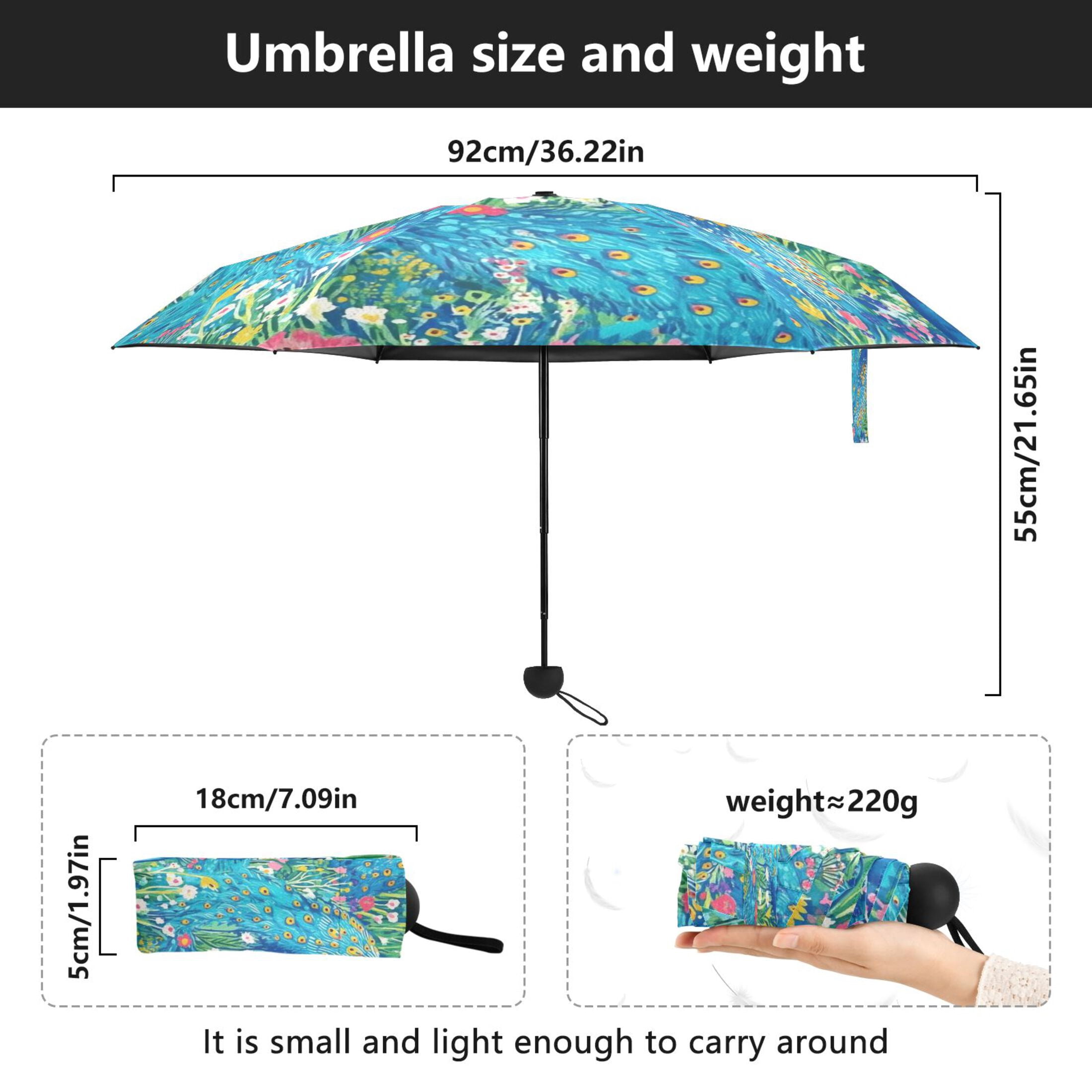 Regal Peacocks Umbrellas for Sun Auto Open Close UV50+ Waterproof 5-Fold Compact Fiberglass Frame