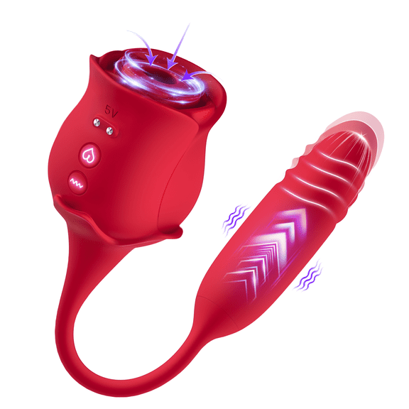 Fofolira 3 in 1 Rose Sex Toys Vibrators,10 Sucking & Vibrating & Stretch modes,Thrusting Adult Toy for Women and Couples,Red