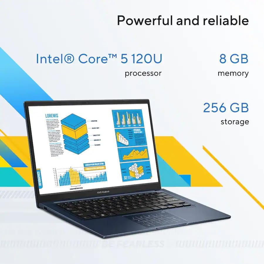 ASUS Vivobook 14 14 inch FHD Display Laptop, Intel Core 5 120U, Intel Graphics, 8GB DDR4, 256GB SSD, Wi-Fi 6, Copilot AI, Win11 Home in S Mode, Quiet Blue with Mazepoly Accessories