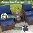 thumbnail image 3 of ELPOSUN 5 Piece Patio Furniture Set, Outdoor Conversation Wicker Chairs for Two with Ottoman Underneath,Brown Rattan,Navy, 3 of 8