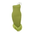 thumbnail image 4 of Femmes Plume Ourlet Robe Sans Manches Spaghetti Sangle Bodycon Midi Robe Cocktail Party Clubwear, 4 of 6