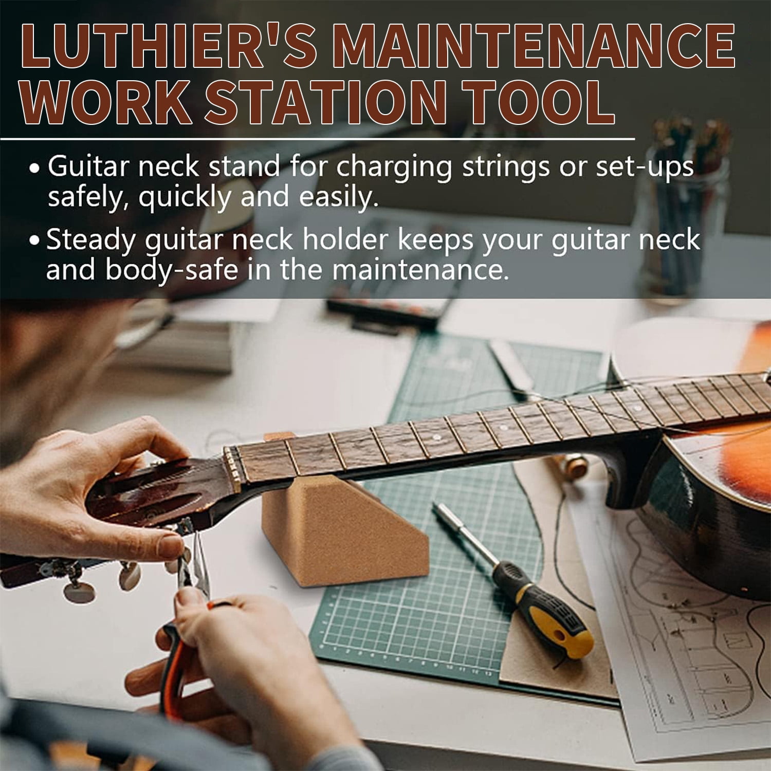 Guitar Neck Support Pillow - Universal Instrument Cradle for Guitar, Violin, Ukulele, Banjo, Mandolin Repair & Maintenance, Ergonomic Workstand Tool with Non-Slip Base for Luthiers & Musicians