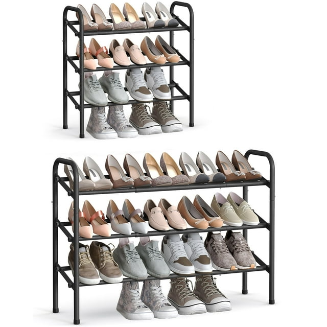 Zapatero Extensible, Zapatero de Metal de 2 Niveles, Organizador de Zapatos Ajustable, Estante Zapatos para Pasillo, Negro Tinta