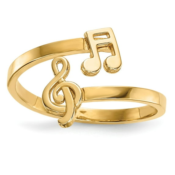 Solid 14k Yellow Gold Music Notes Bypass Ring Band Size 8