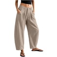 thumbnail image 6 of HomeDM Pants for Women Cotton Blend High Waisted Lounge Trousers Khaki Wide Leg Athletic Work Pants with Pockets Size L, 6 of 8