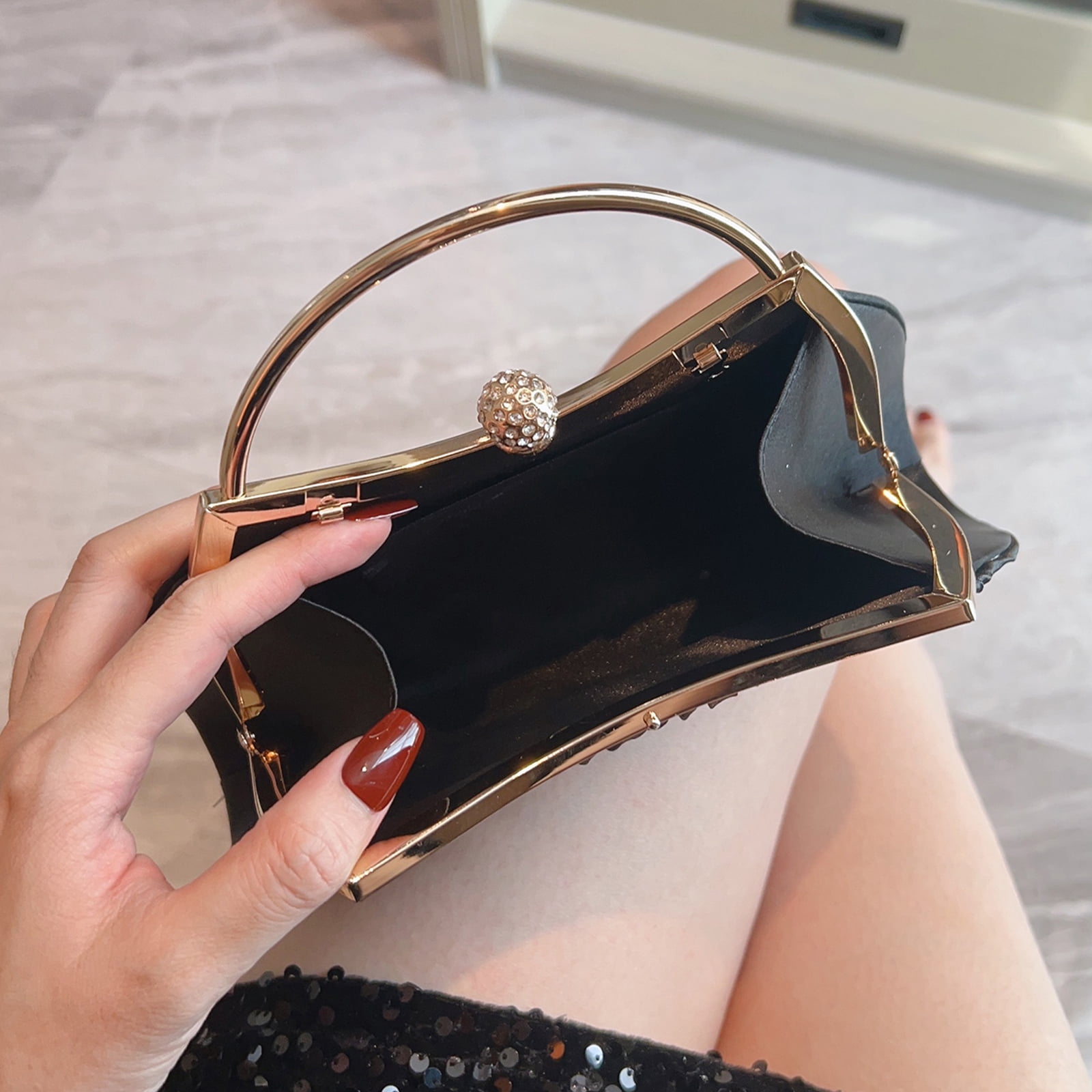Clutch Purses for Women Evening Bags Party Clutches Handbag With Detachable Chain Strap for Cocktail Party Black Wedding Purses with Pleated