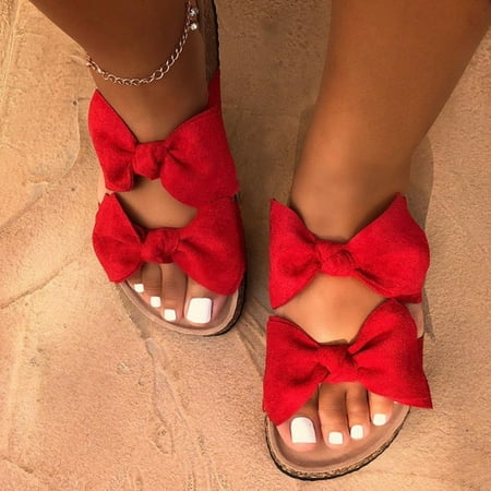 

Christmas Women s Sandals Bowknot Roman Flat Slippers Casual Beach Indoor&Outdoor Shoes