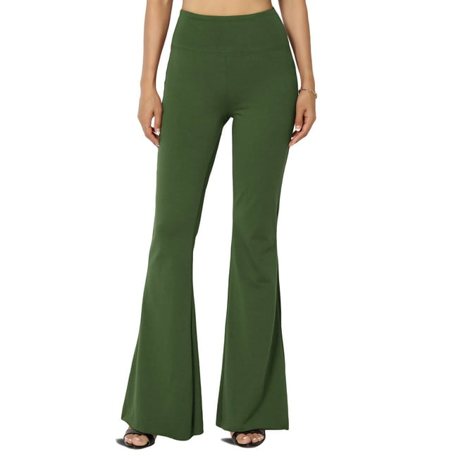 TheMoogan Pantalon Confortable Évasé Taille Haute Uni pour Femmes en Coton Extensible Yoga