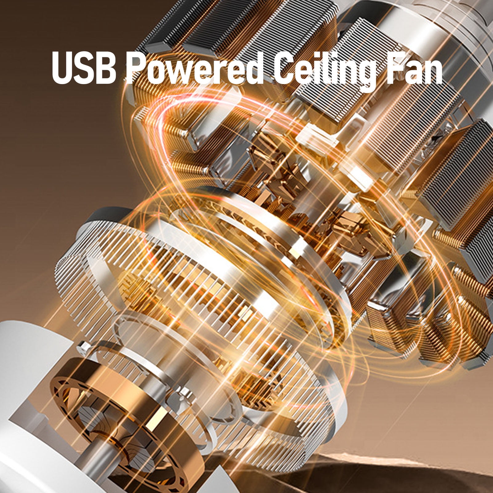 Riousery 3-Blade 7200mAh USB Powered Ceiling Fan with Light and Remote Control Beige (15 cm / 5.9 inches)