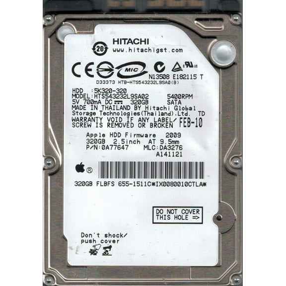 HTS543232L9SA02 P/N: 0A77647 MLC: DA3276 MAC 655-1511C Hitachi 320GB