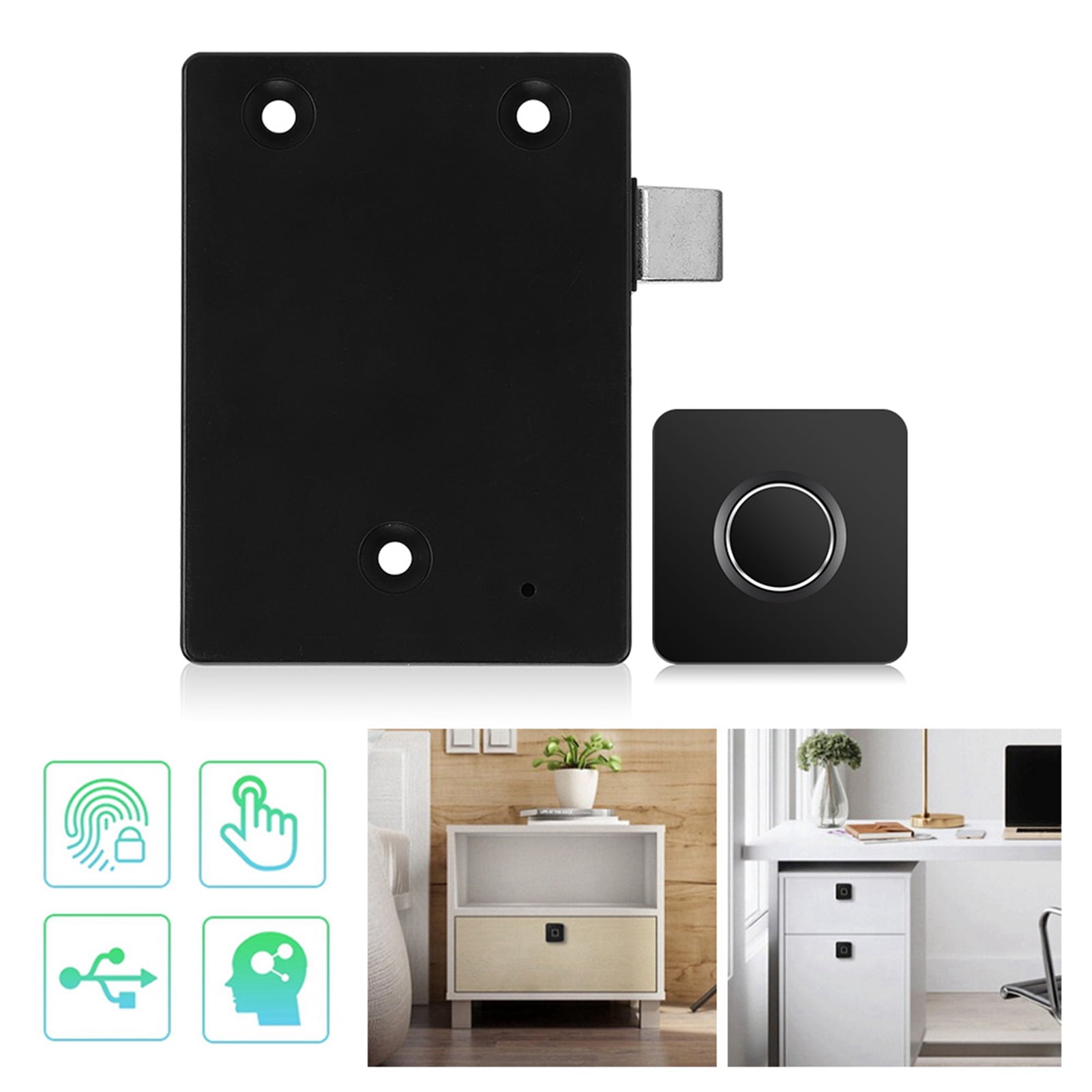 Nieyigj Smart Biometric Fingerprint Lock Anti Theft Keyless Entry System For Home Office Drawer Cabinet Wardrobe, High Security Electronic Device, 6.30 Inches / 16 cm Length, Black Matte Finish