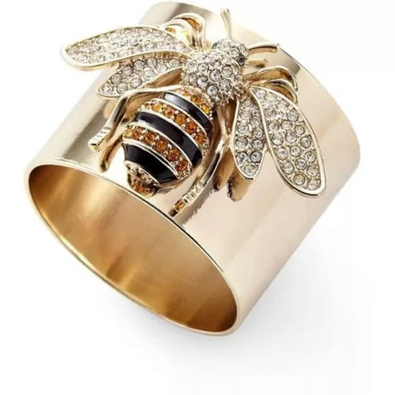 EOEMY Fashion Women 925 Silver Cubic Zirconia Bee Jewelry Wedding Band Rings Size 6-10-9-Gold