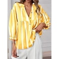 thumbnail image 5 of Womens Puff Sleeve Babydoll Tops Summer V Neck Striped Blouse Cute Casual Loose Fit Flowy Shirts Yellow L, 5 of 9