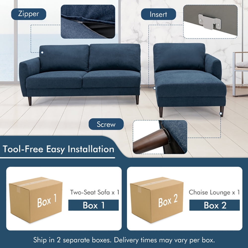 Finihen L-Shaped Sectional Sofa Couch, Sofa Bed, Convertible L-Shaped Fabric Sectional Sofa with Chaise Lounge and Solid Wood Legs, for Living Room, Navy Finihen L-Shaped Sectional Sofa Couch, Sofa Bed, Convertible L-Shaped Fabric Sectional Sofa with Chaise Lounge and Solid Wood Legs, for Living Room, Navy