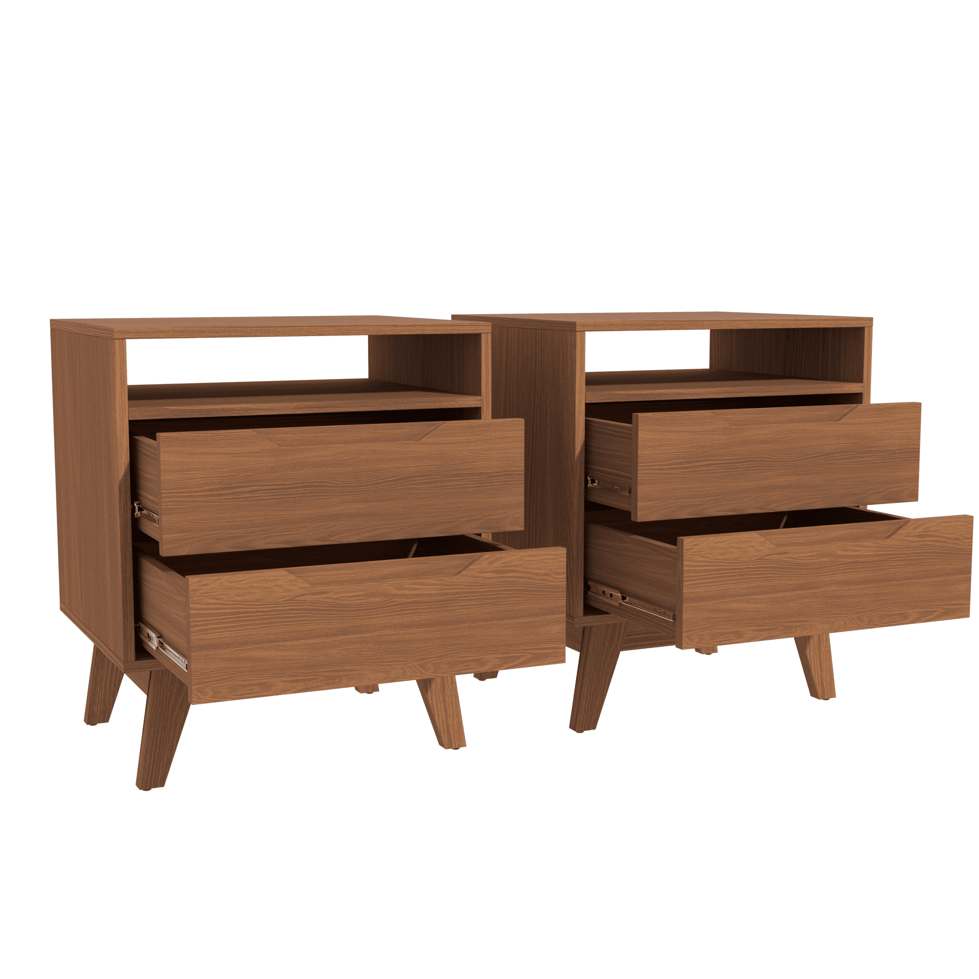 Kappesberg Paris 2-Piece Nightstand Set with 2 Drawers Open Shelf and Built-In Handles Gloden Oak – Modern Bedroom Storage
