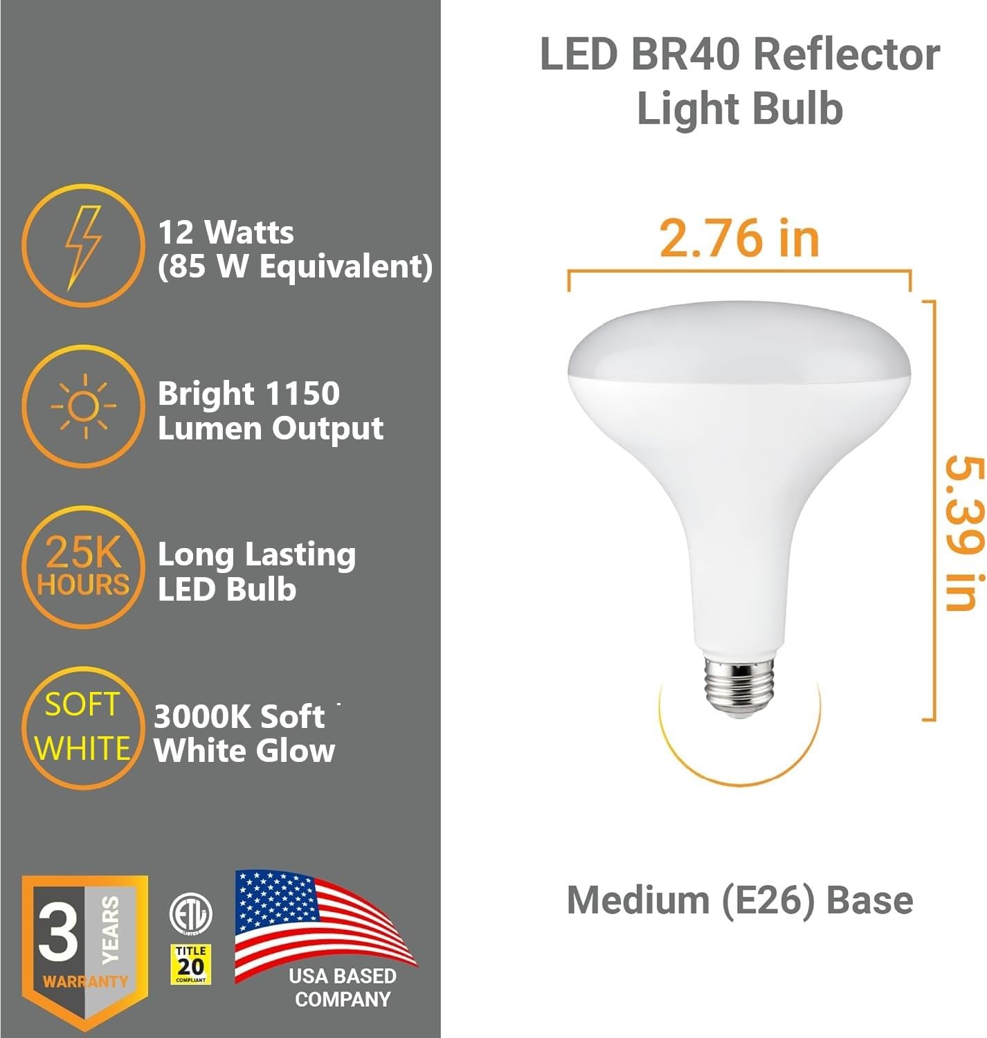 Diodesy- Pack of 6 BR40/LED/13W/930 BR40 LED Reflector Light Bulb, Indoor Flood Light, CRI90, 3000K Soft White, 13W (85W Equivalent), 1150 Lumens, Interior Dimmable Recessed Can Light Bulb, ETL Listed