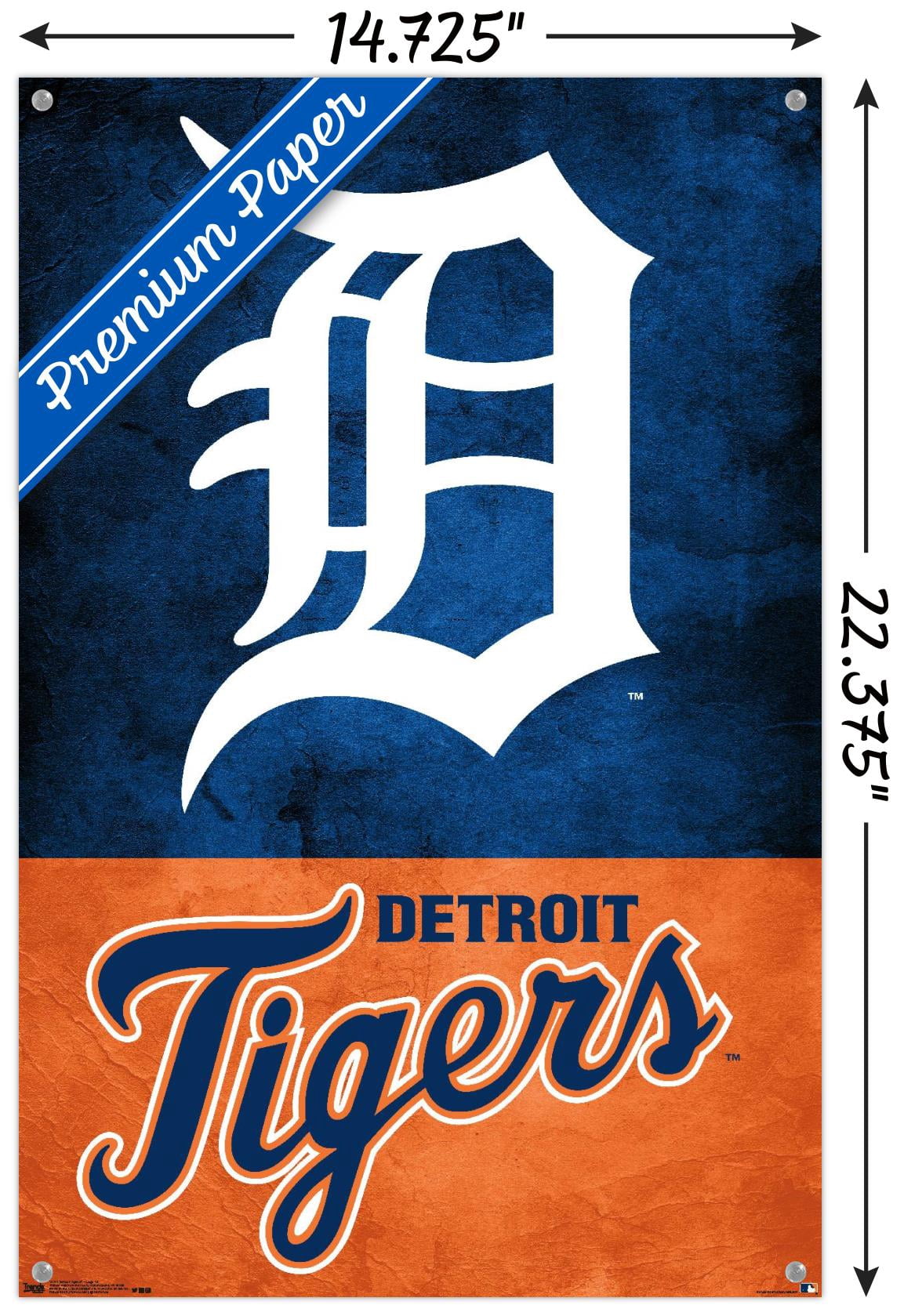 MLB Detroit Tigers - Logo 18 Wall Poster with Push Pins, 14.725" x 22.375"