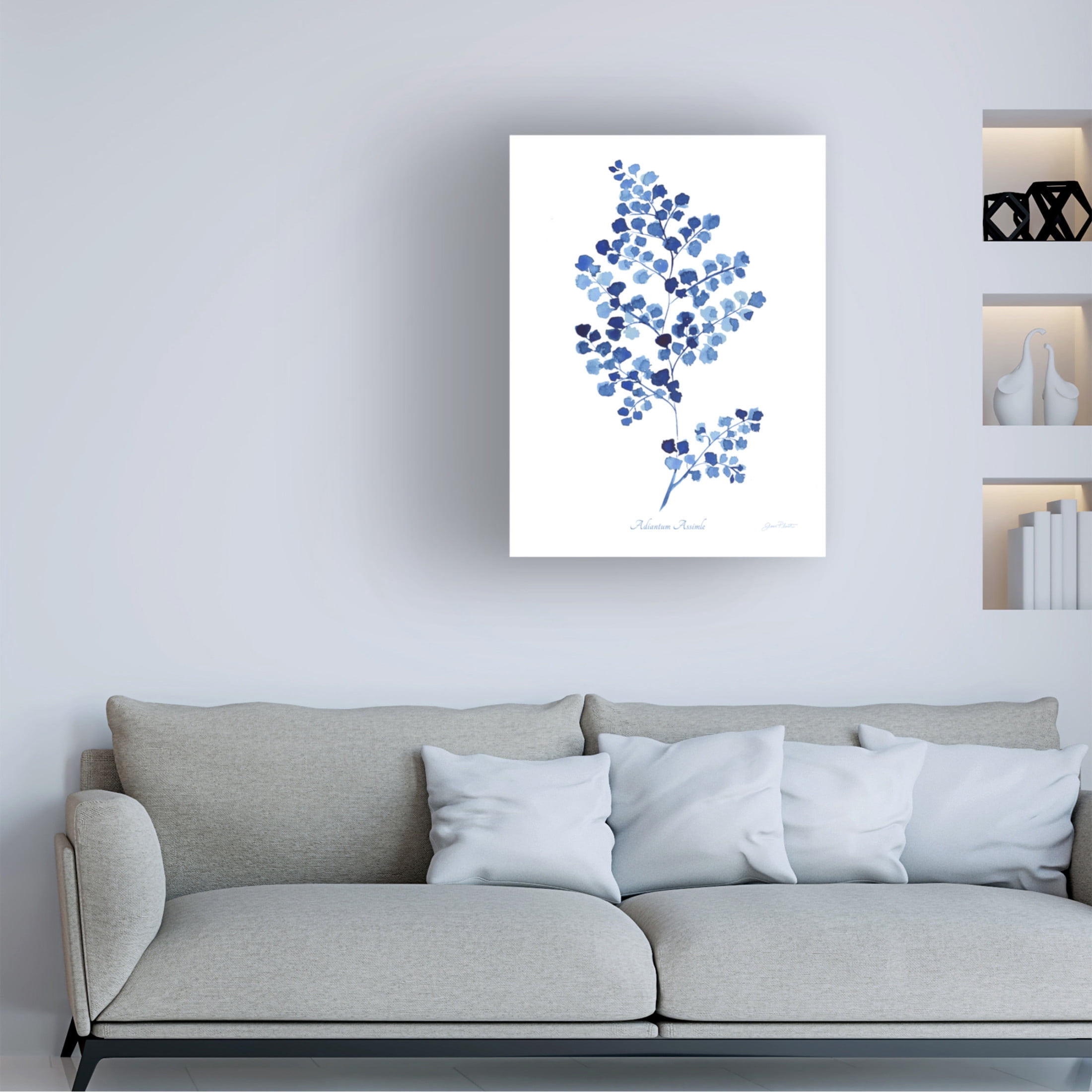 Canvas Wall Art - Jean Plout 'Indigo Botanical 1' Wall Art for Living Room, Bedroom, or Office Décor by Trademark Fine Art - 14 x 19 Inches