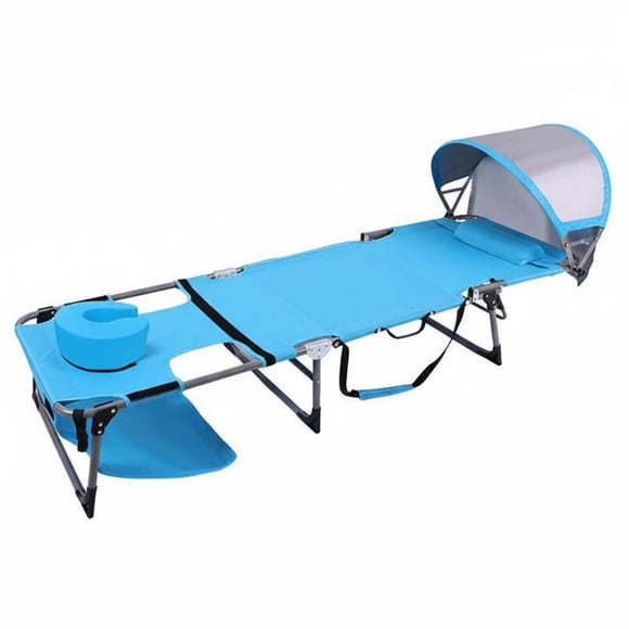 predolo Folding Beach Lounger with Canopy Foldable Face down Tanning Cot Ergonomic Design Tanning Chair with Face Hole for Sunbathers, Campers, Poolside