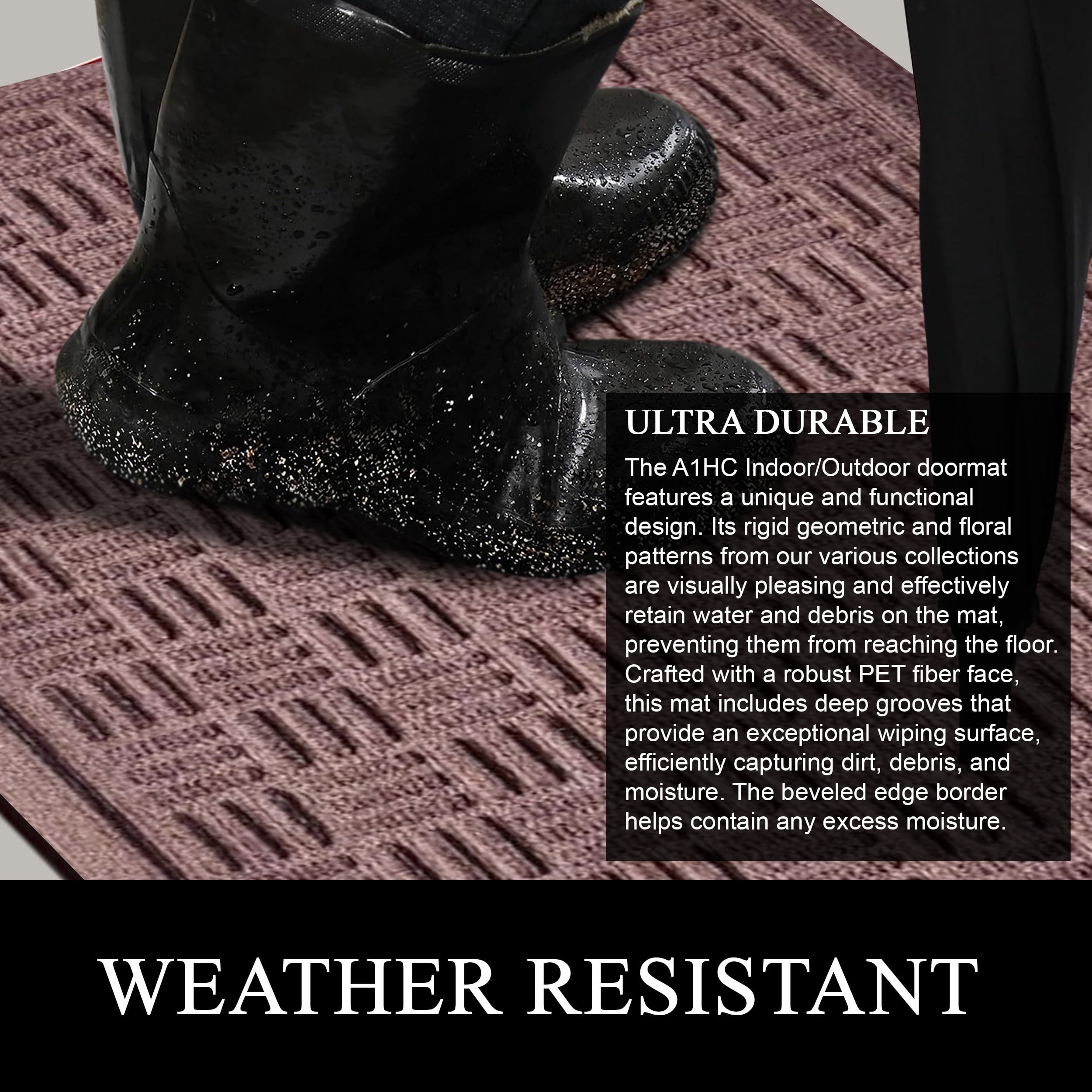 A1HC Indoor Outdoor Mat, Front and Back Entrance Welcome Mats, Front Door Patio Mats 24x36 Inches, Non-Slip Easy Clean Entrance Washable Large Size Doormats, Chocolate Brown