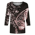 thumbnail image 5 of QUNYINEY T Shirts for Women Butterfly 3/4 Sleeve Casual Crew Neck Tops Pullover Loose Graphic Tees, 5 of 5