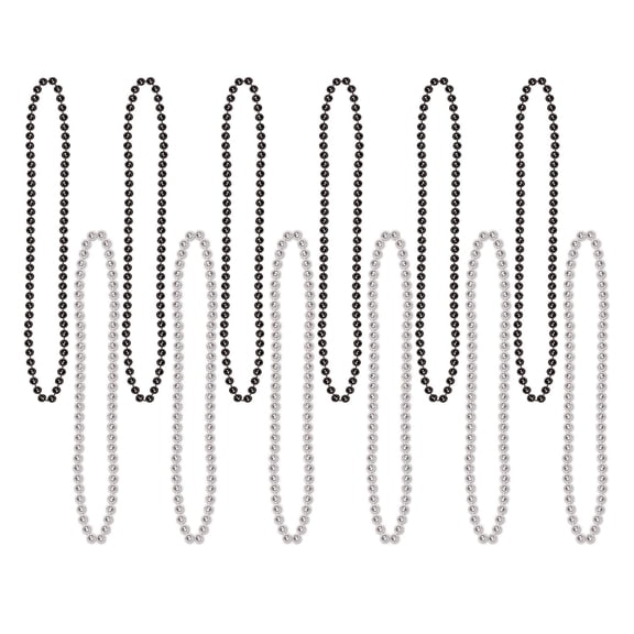 144 Pack Beistle Party Bead Necklaces - Small Round black/silver