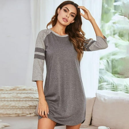 

Wuffmeow Nightgowns Short Sleeve Raglan Sleepshirts Casual O-Neck Nightshirt Lounge Dress Boyfriend Style Sleepwear for Women