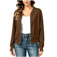thumbnail image 2 of thefmos Women's Fall Winter Long Sleeve Zip Up Blazer Jackets Open Front Casual Solid Tops Dressy Work Office Trendy Outerwear Fashion Clothes, Brown 2XL, 2 of 6