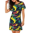 thumbnail image 2 of Balery Colorful Sharks Camisón de manga corta con cuello redondo para mujer, cómodo y elegante., 2 of 6
