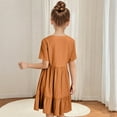 thumbnail image 4 of BRGZLK Girl's Summer Dress Trendy Short Sleeve Round Neck Stretchy Dress A-Line Casual Swing School Recital Dress Orange 11-12 Years, 4 of 7