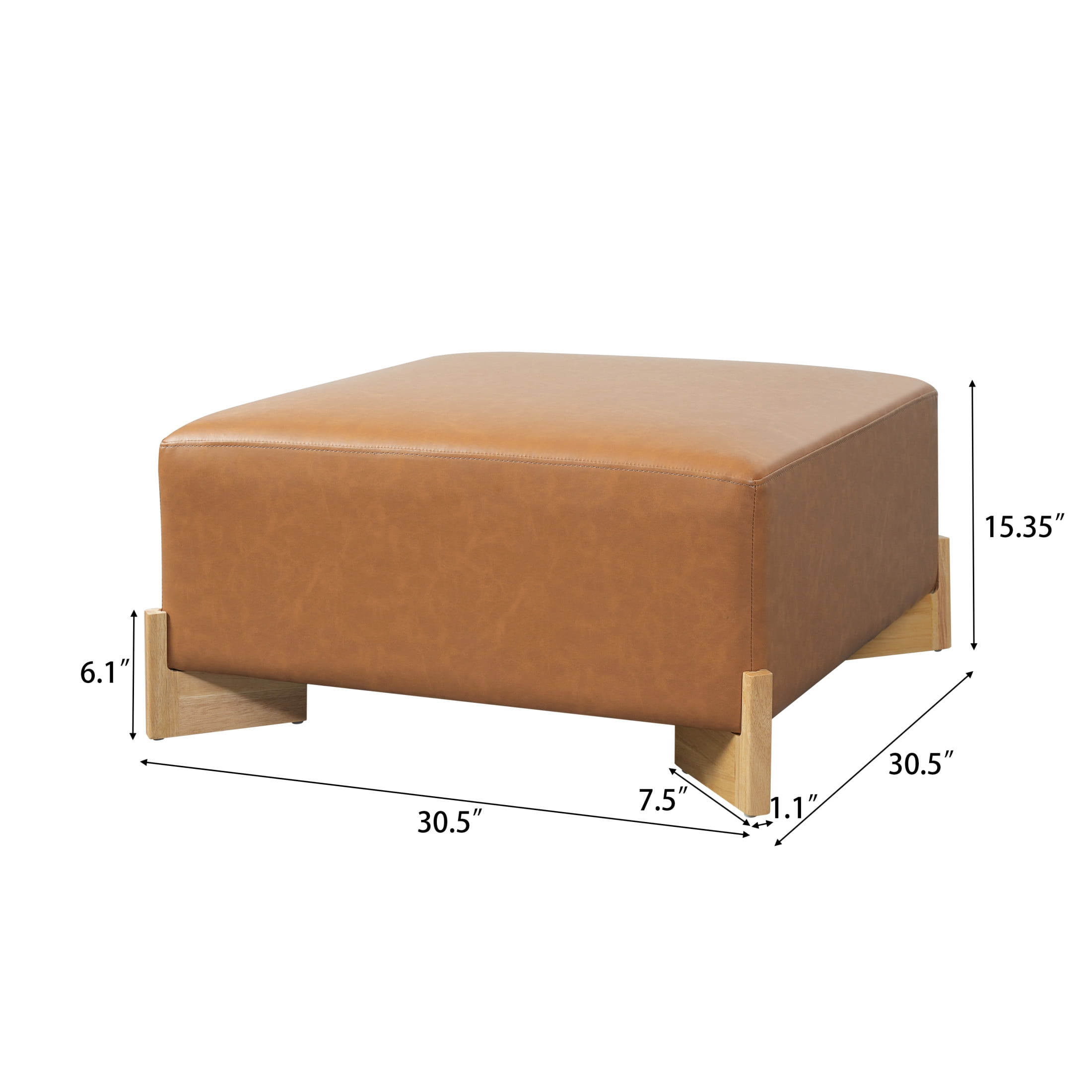 Christopher Knight Home Square PU Upholstered Ottoman with Solid Wood Legs, Brown + Tan