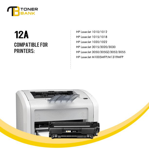 Toner Bank Compatible 12A Replacement for HP 12A Q2612A Laserjet 1020 1022nw 1010 1012 M1319f MFP 3055 MFP 3050 3030 3020 3380 Printer Ink (Black, 2-Pack) Walmart.com