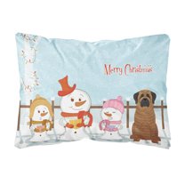 Merry Christmas Carolers Mastiff Brindle Canvas Fabric Decorative Pillow