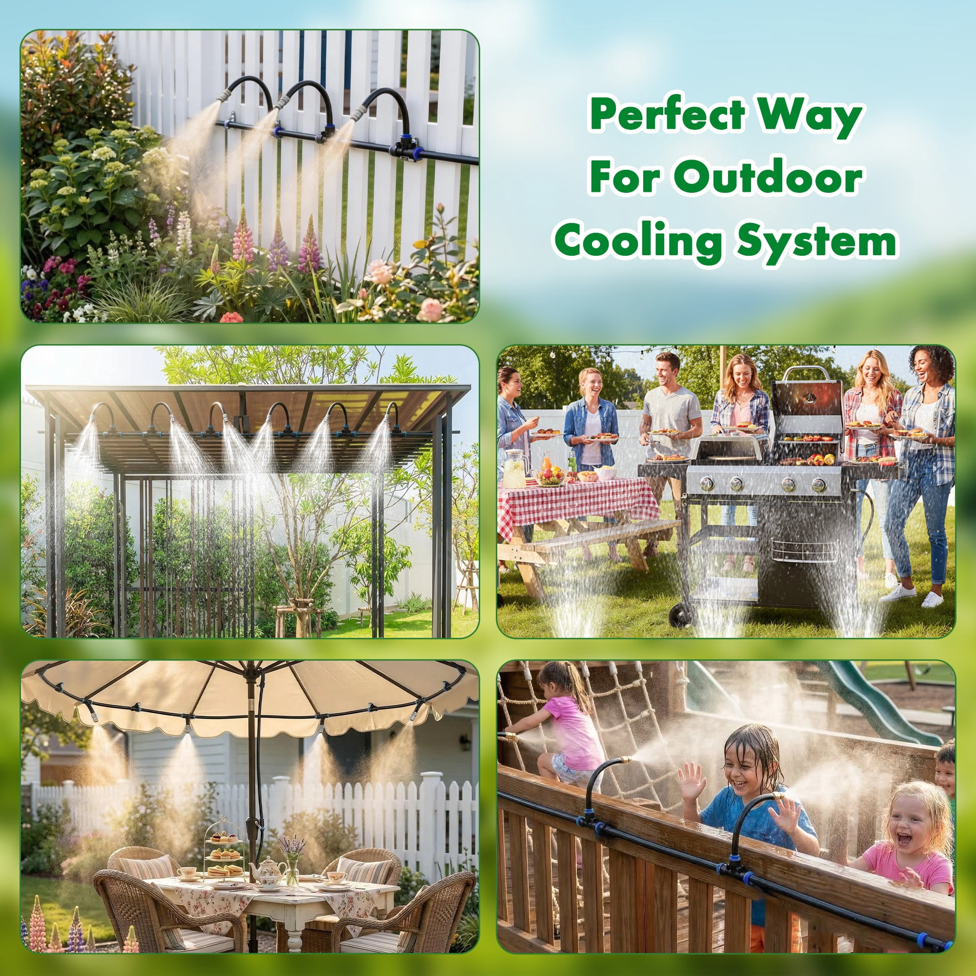 iToolMax 360° Adjustable Drip Irrigation System, 49FT Garden Watering System with 15 Nozzles, Water Sprinkler for Garden, Yard, Lawn, Greenhouse, Plants, Backyard Misting System