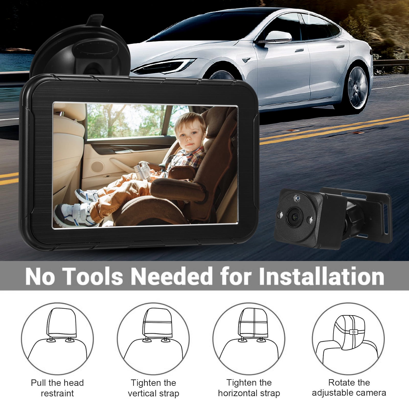 Nishore Dash Camera,1080p Car Baby Mirror 5'' Baby Car Mirror Seat Camera Rear Wide Clear View 1080p Car Baby With View Newborns Kids Car Baby Camera With Wide Rear Camera With