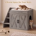 thumbnail image 4 of Cat Litter Box Enclosure, 32" Hidden Litter Box Furniture with Pet Stairs , Cat Washroom with Large Interior, Farmhouse Indoor Litter Box Cabinet, Grey, 4 of 10