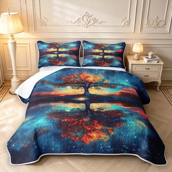 Homewish Tree Of Life Botanical Art Twin Quilt Set,Watercolor Gradient Twin Coverlet Set,Black Reversible,2-Piece