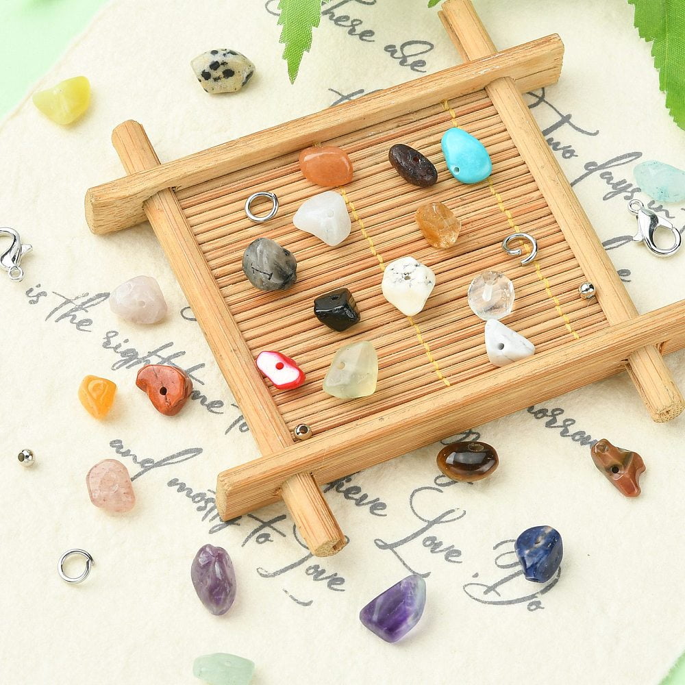 1Bag DIY Mixed Stone Bracelet Making Kit Including Gemstone & Natural Shell Chips Beads Alloy Clasps