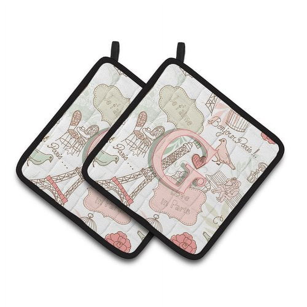 Carolines Treasures CJ2002-LPTHD Letter L Love in Paris Pink Pair of Pot Holders, 7.5 x 3 x 7.5 in.