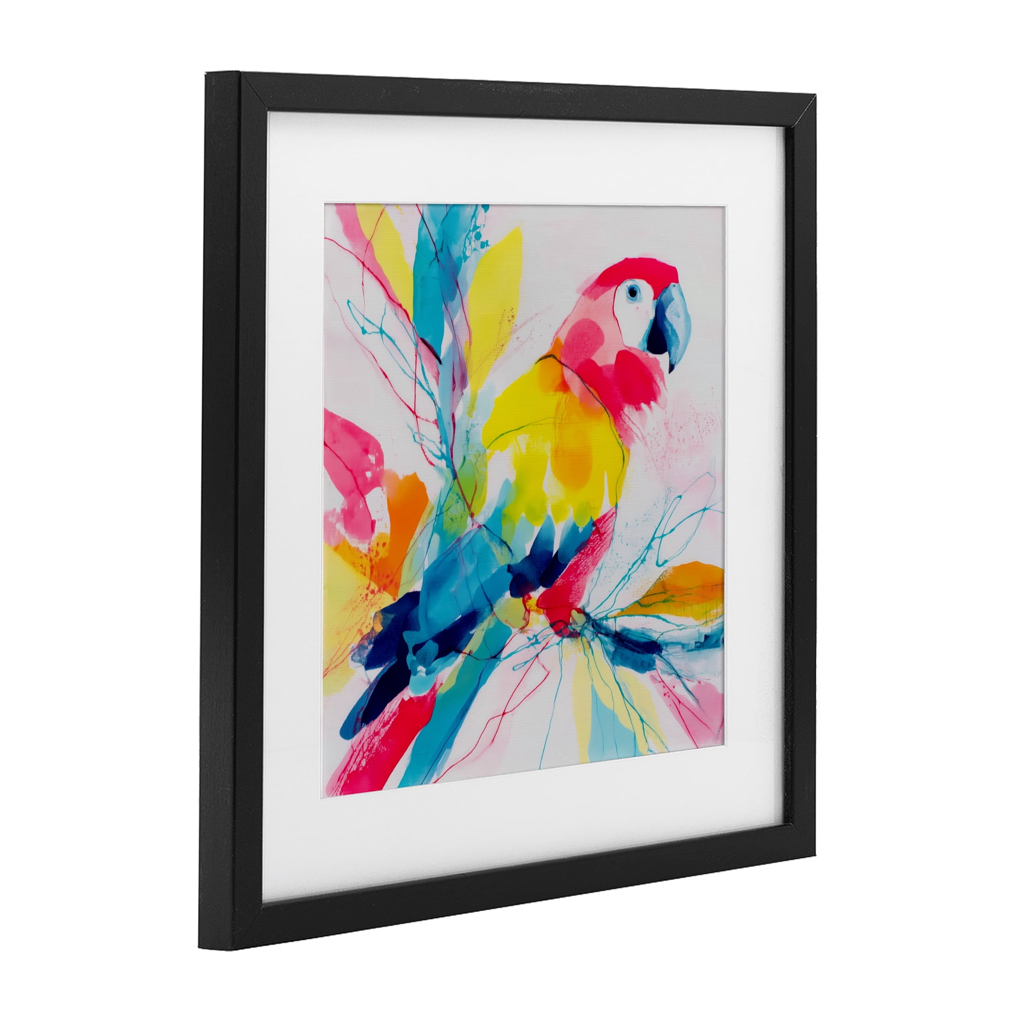 Stupell Industries Expressive Parrot in Bloom Black Framed Print Under Glass, design by Chromatic Storm Studio