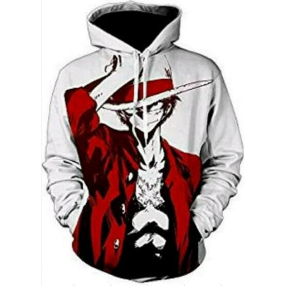 For Cosplay 3D Anime Pullover Hoodie Monkey D Luffy Halloween Unisex Adult Manga Merch Sweater With Kangaroo Pockets X-Large