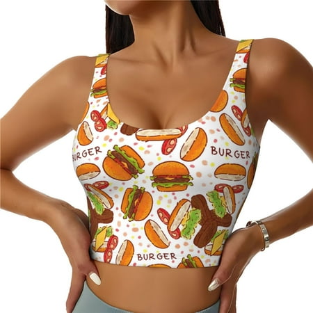 Sports Bras for Women High Support  Hamburger A Workout Tank Tops Woman  Yoga Bra with Removable Cups