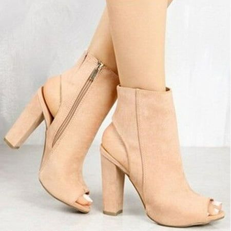 

FITORON Ankle Boots for Women- Shoes Fashion High Heel Casual Suede Solid Pointed Female Side Zip Peep Toe Ankle Boots Beige 37
