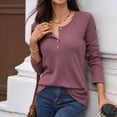 thumbnail image 4 of Blusas de Mujer, Corte Entallado, Cuello en V, Botones, Camisa Henley Rojo Ladrillo XL, 4 of 10