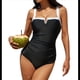 thumbnail image 2 of Trajes de Baño de una Pieza para Mujer, con Bloques de Color, Adelgazantes, Control de Abdomen, Traje de Baño de Cobertura en V. Negro XL, 2 of 9