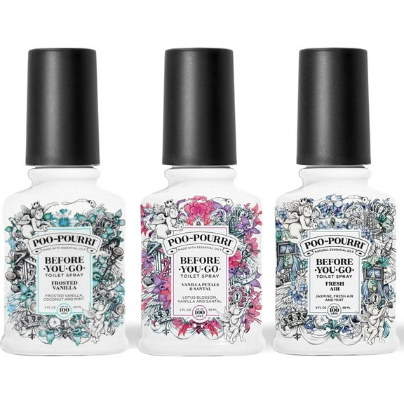 Before-You-Go Toilet Spray, Spring 2 Oz Variety Pack– Frosted Vanilla, Vanilla Petals & Santal, and Fresh Air