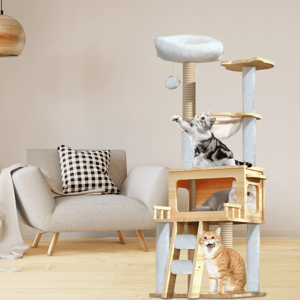 Premium 57.8 Inch Cat Tower Tree - 147cm Tall Scratching Post Condo with Perches for Kittens & Cats to Play, Climb, and Nap